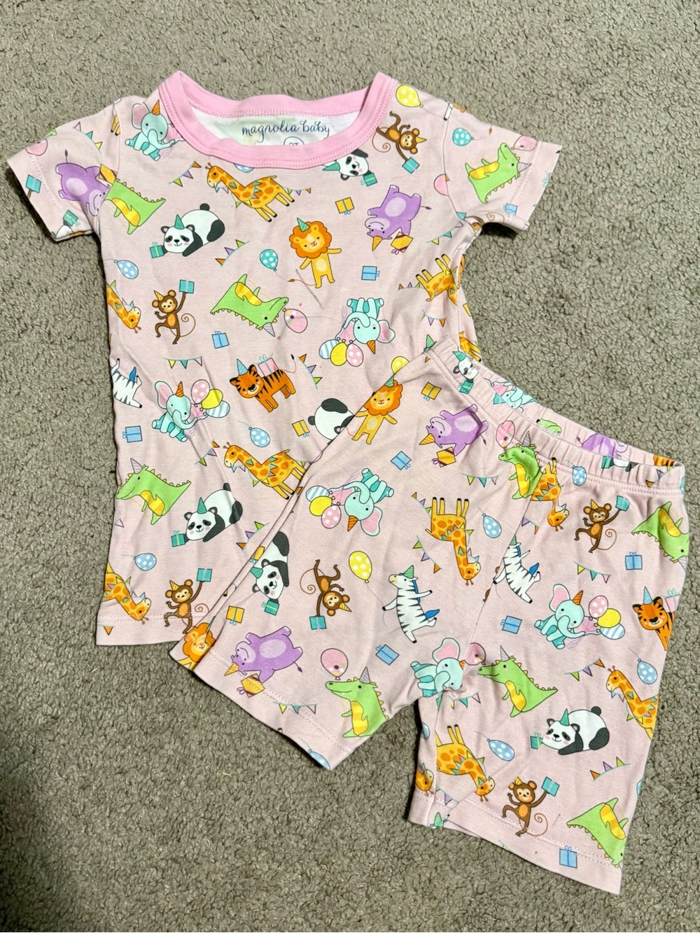 Magnolia Baby Pink Short-Sleeve Kids Pajama Set with Party Animal Print 2T